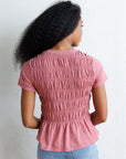 Smocked Peplum Cap Sleeve Tee