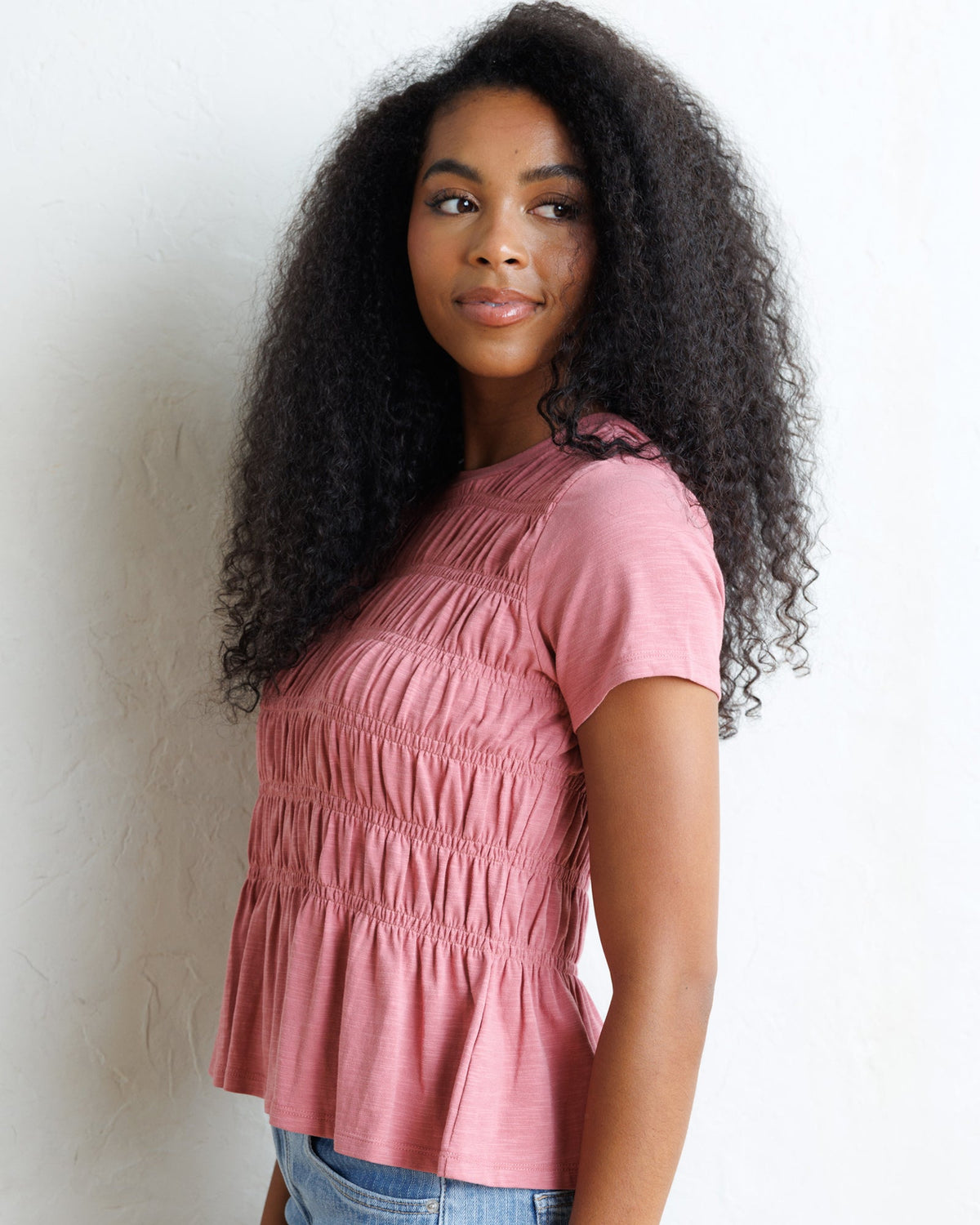 Smocked Peplum Cap Sleeve Tee