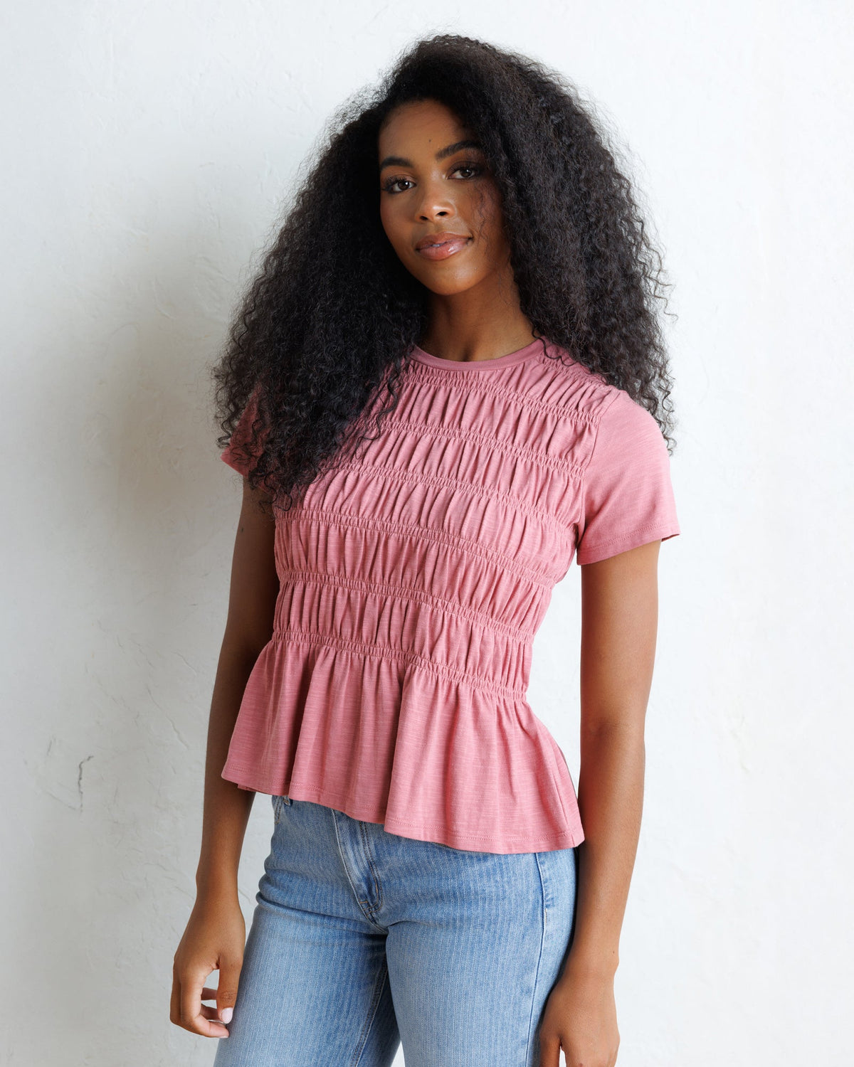 Smocked Peplum Cap Sleeve Tee
