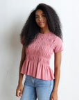 Smocked Peplum Cap Sleeve Tee