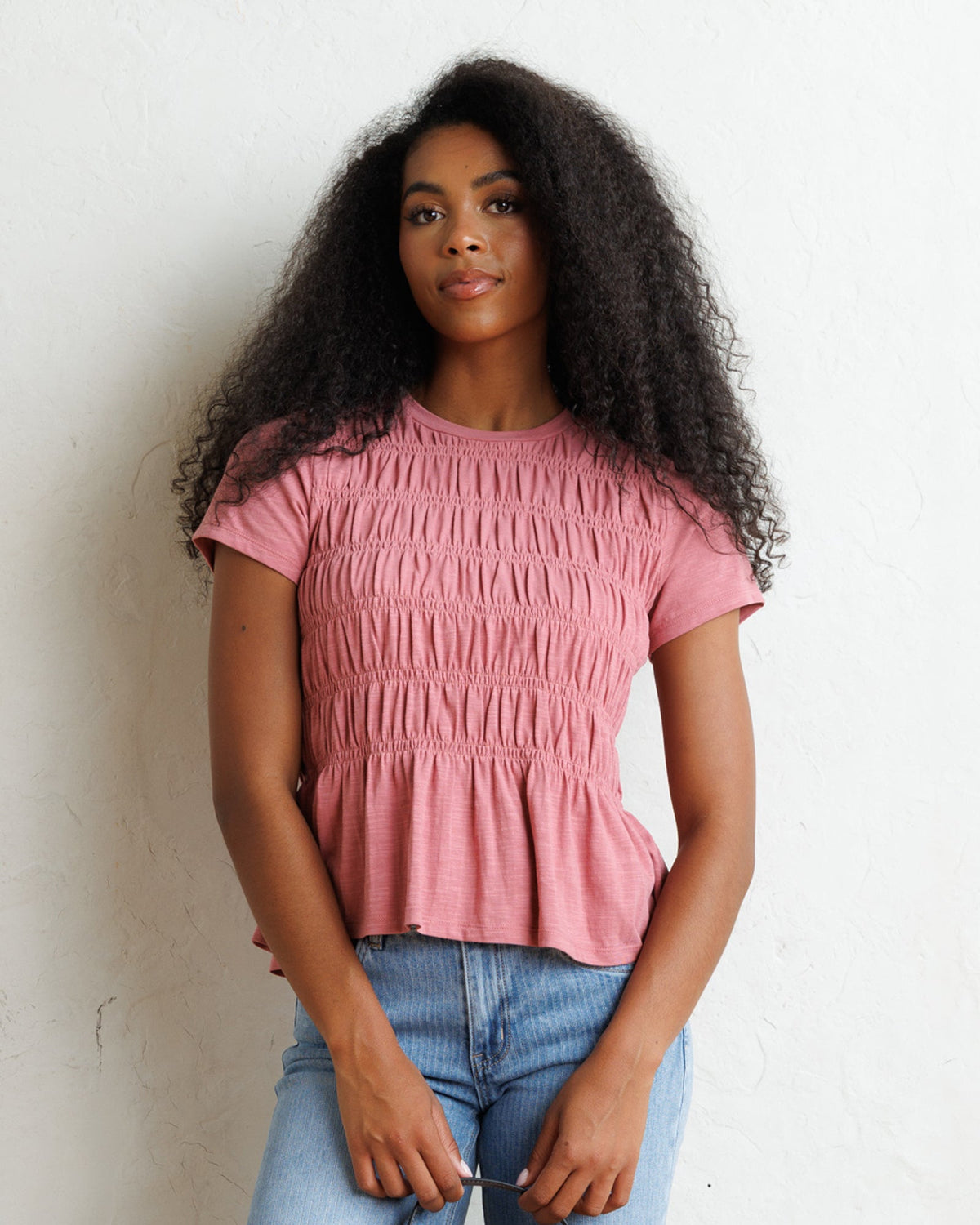 Smocked Peplum Cap Sleeve Tee