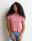 Smocked Peplum Cap Sleeve Tee