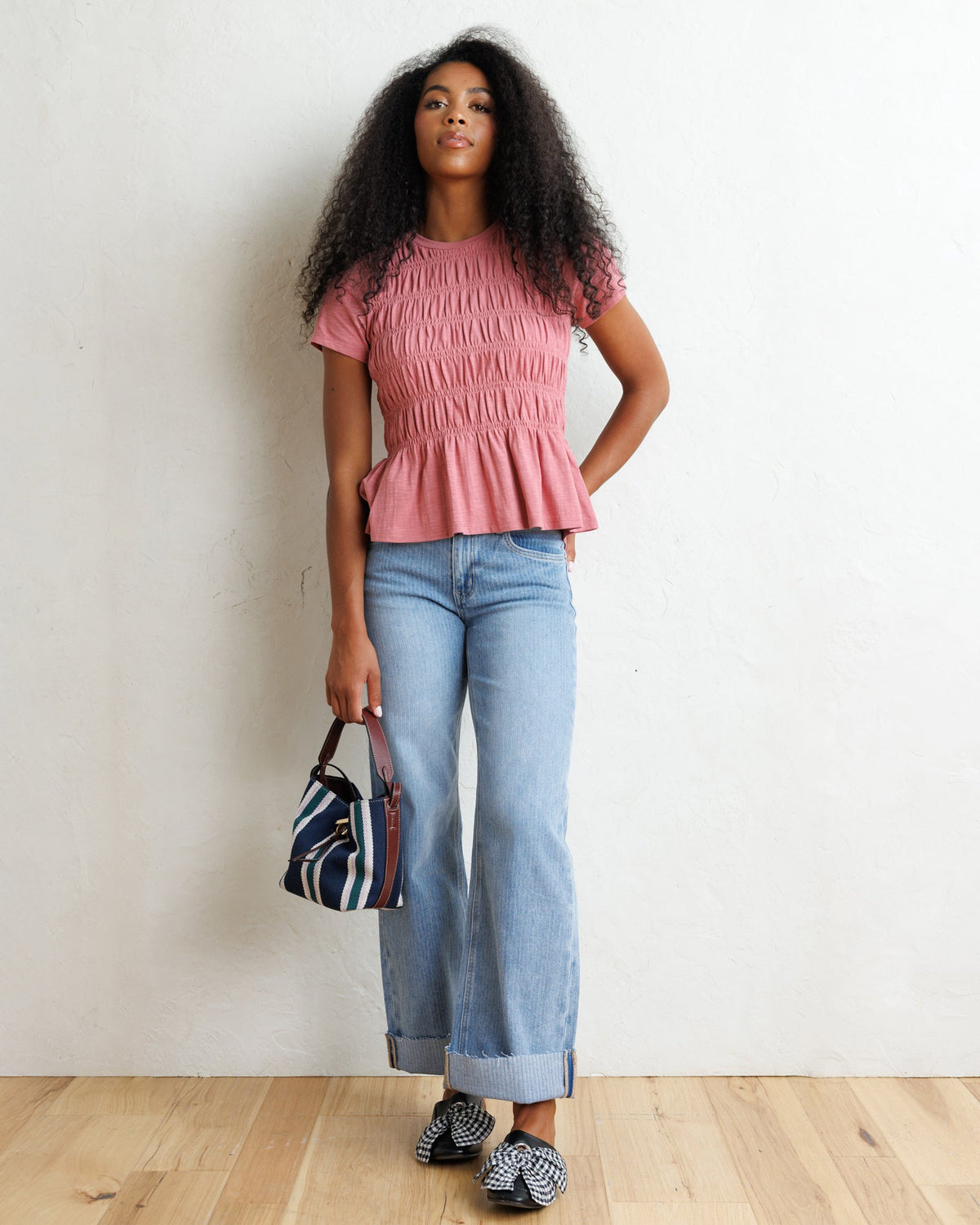 Smocked Peplum Cap Sleeve Tee