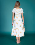Arboretum White Sunflower Smocked Midi Dress