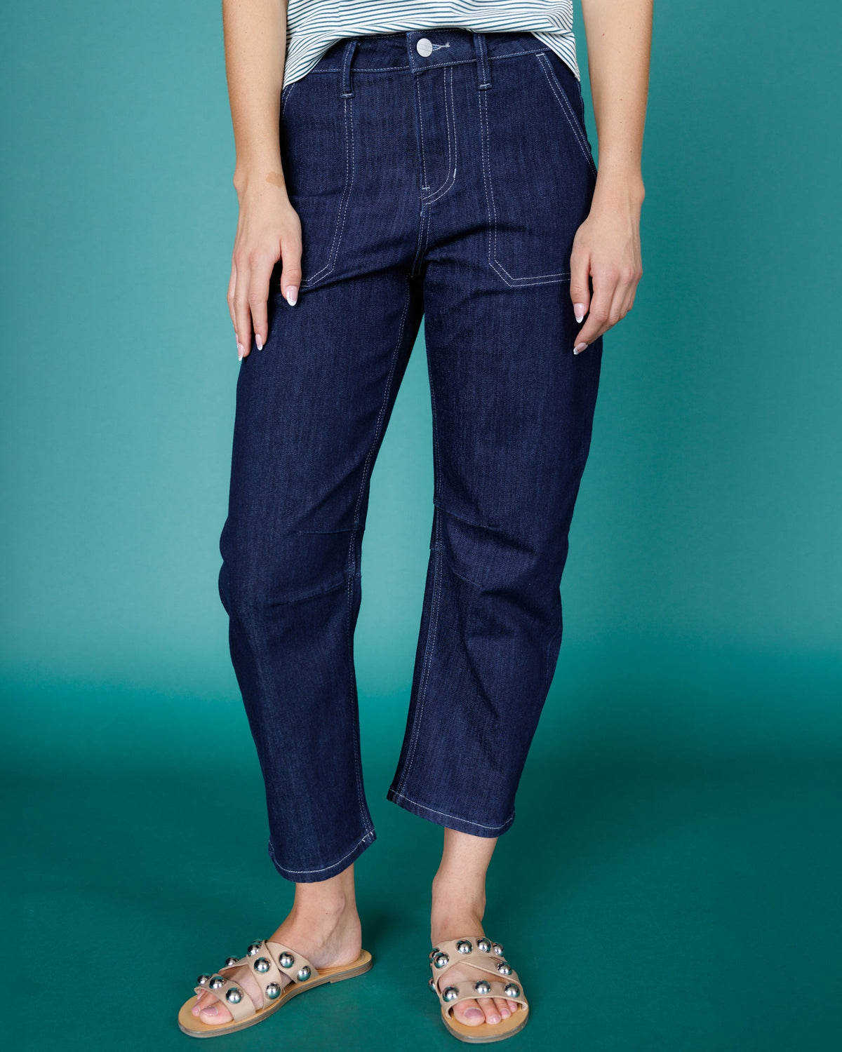 Dark Indigo High Rise Barrel Leg Jeans