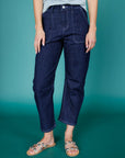Dark Indigo High Rise Barrel Leg Jeans