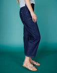 Dark Indigo High Rise Barrel Leg Jeans