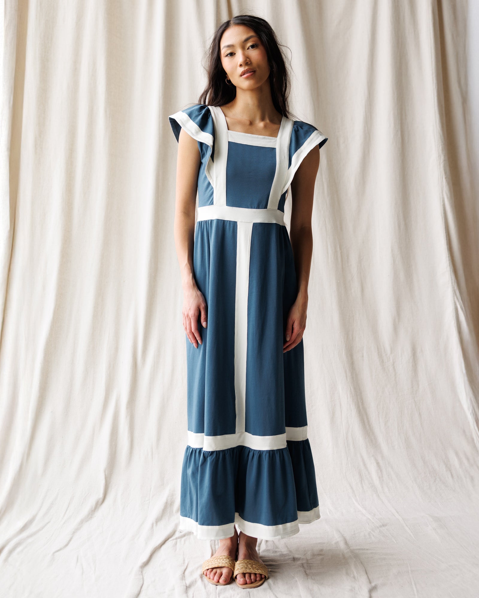 Block Party Slate Blue Tiered Maxi Dress