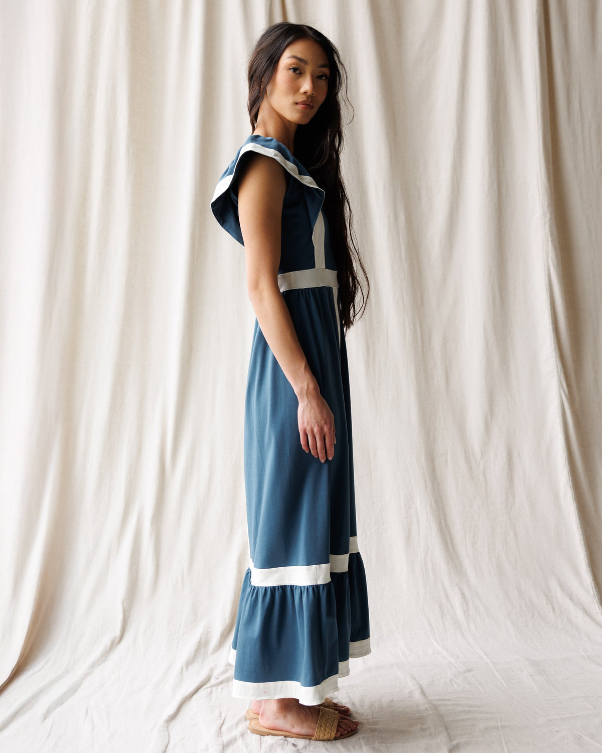 Block Party Slate Blue Tiered Maxi Dress