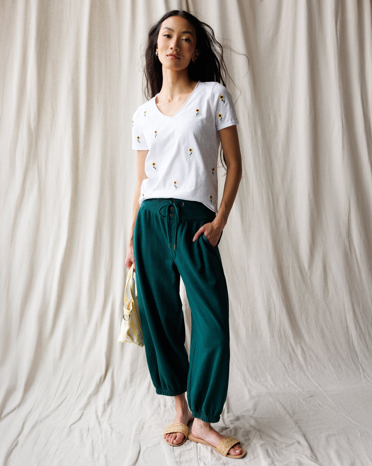 Sunflower Fields Embroidered V-Neck Tee