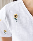 Sunflower Fields Embroidered V-Neck Tee