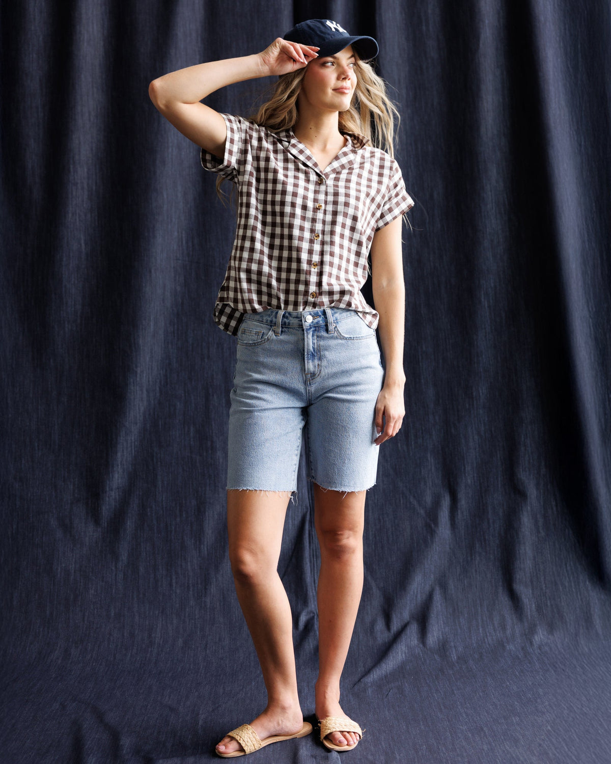In Check Gingham Button Down Top