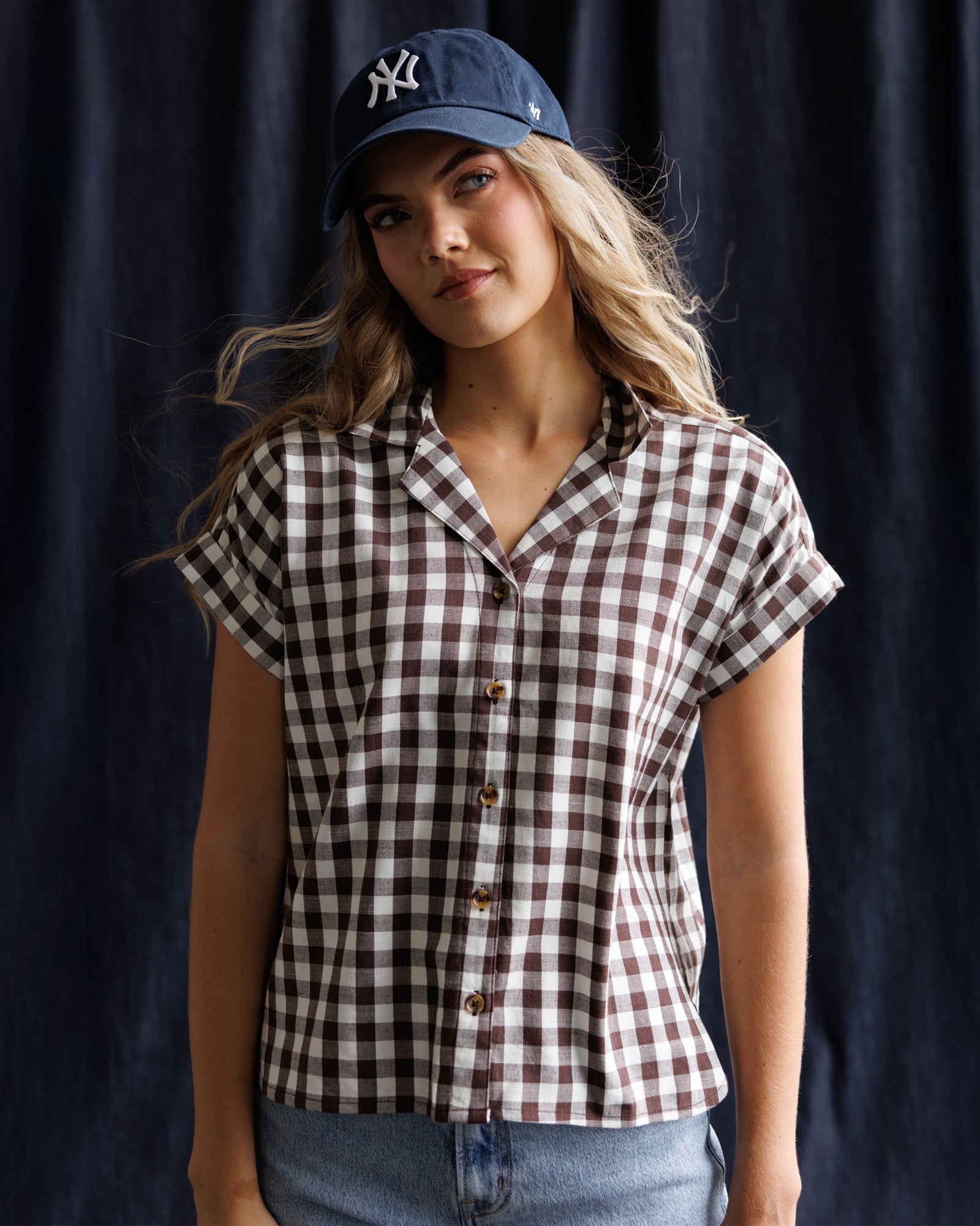In Check Gingham Button Down Top