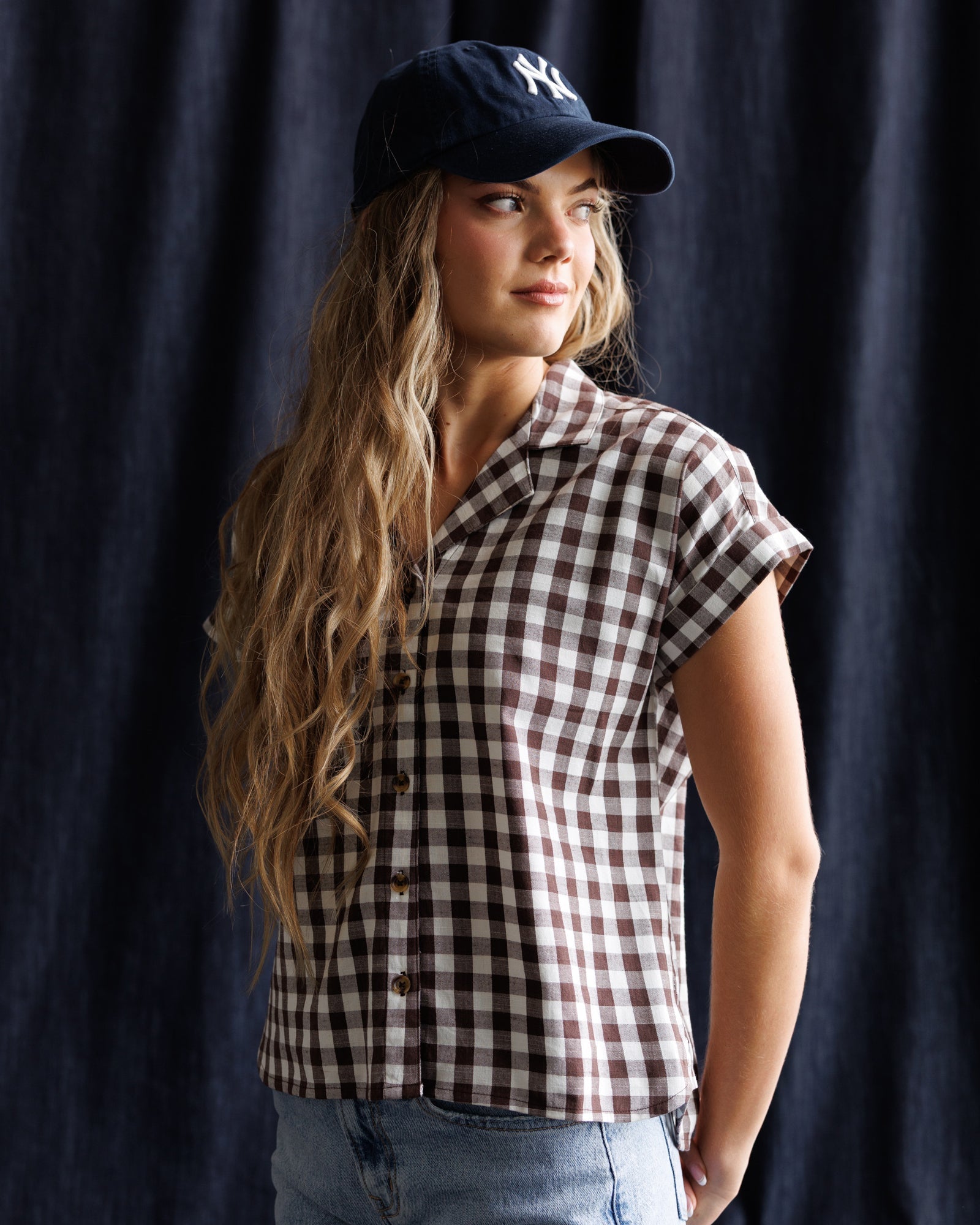 In Check Gingham Button Down Top