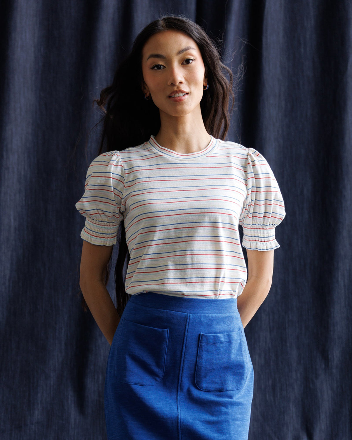 Très Belle Multicolor Stripe Puff Sleeve Top