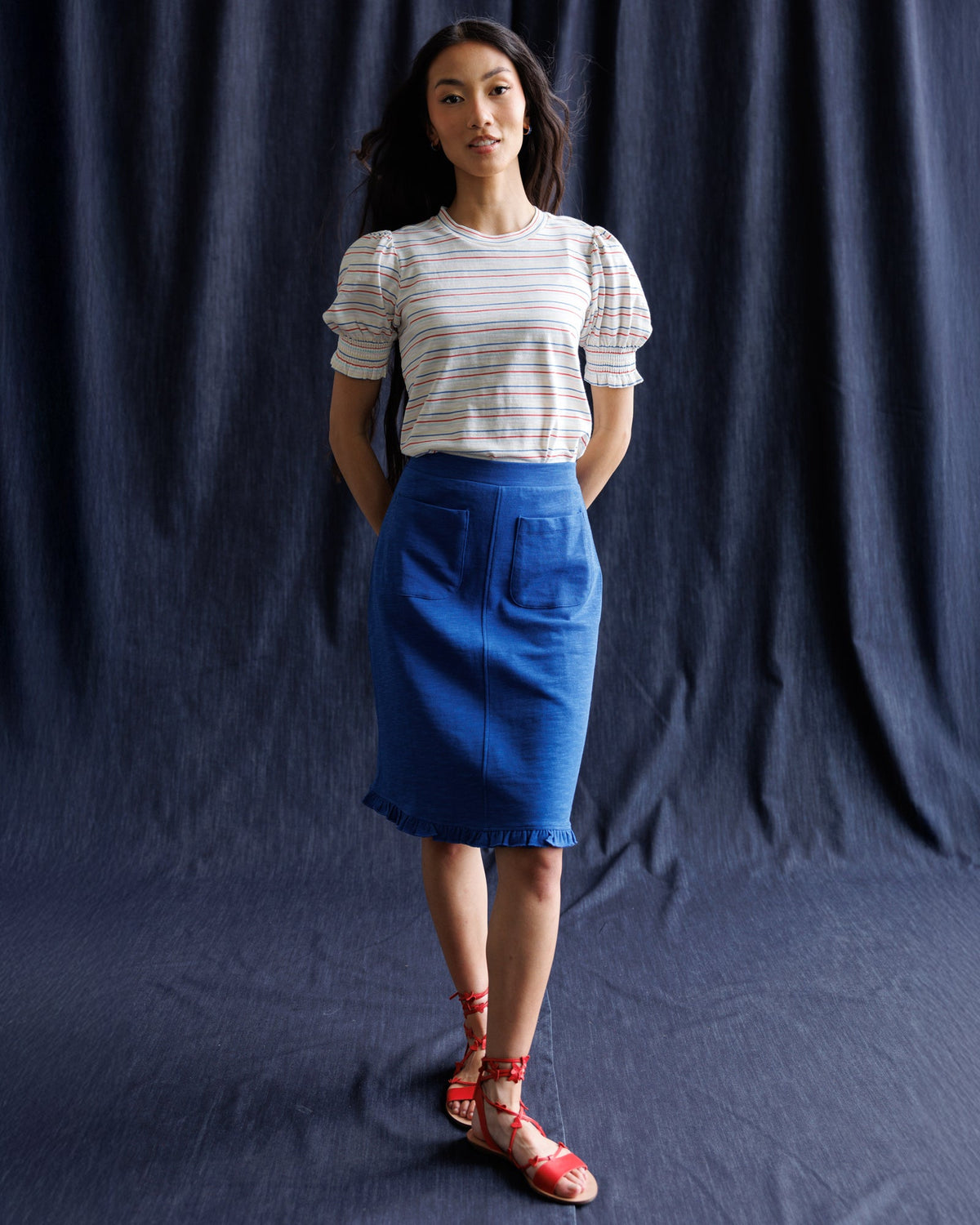 Perfect Balance Cobalt Blue Ruffle-Hem Skirt