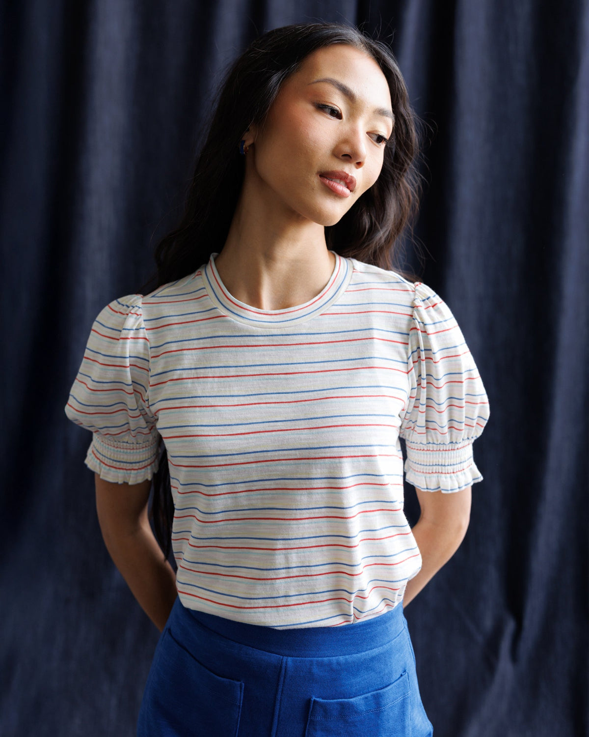 Très Belle Multicolor Stripe Puff Sleeve Top