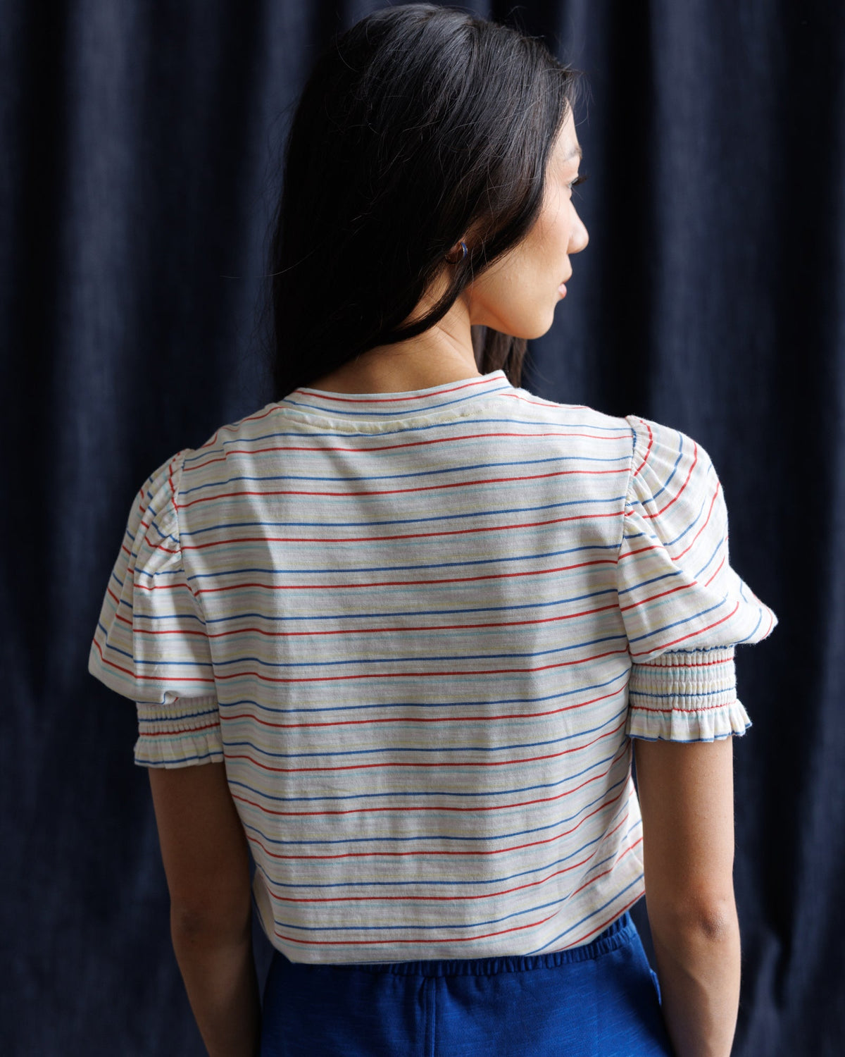 Très Belle Multicolor Stripe Puff Sleeve Top