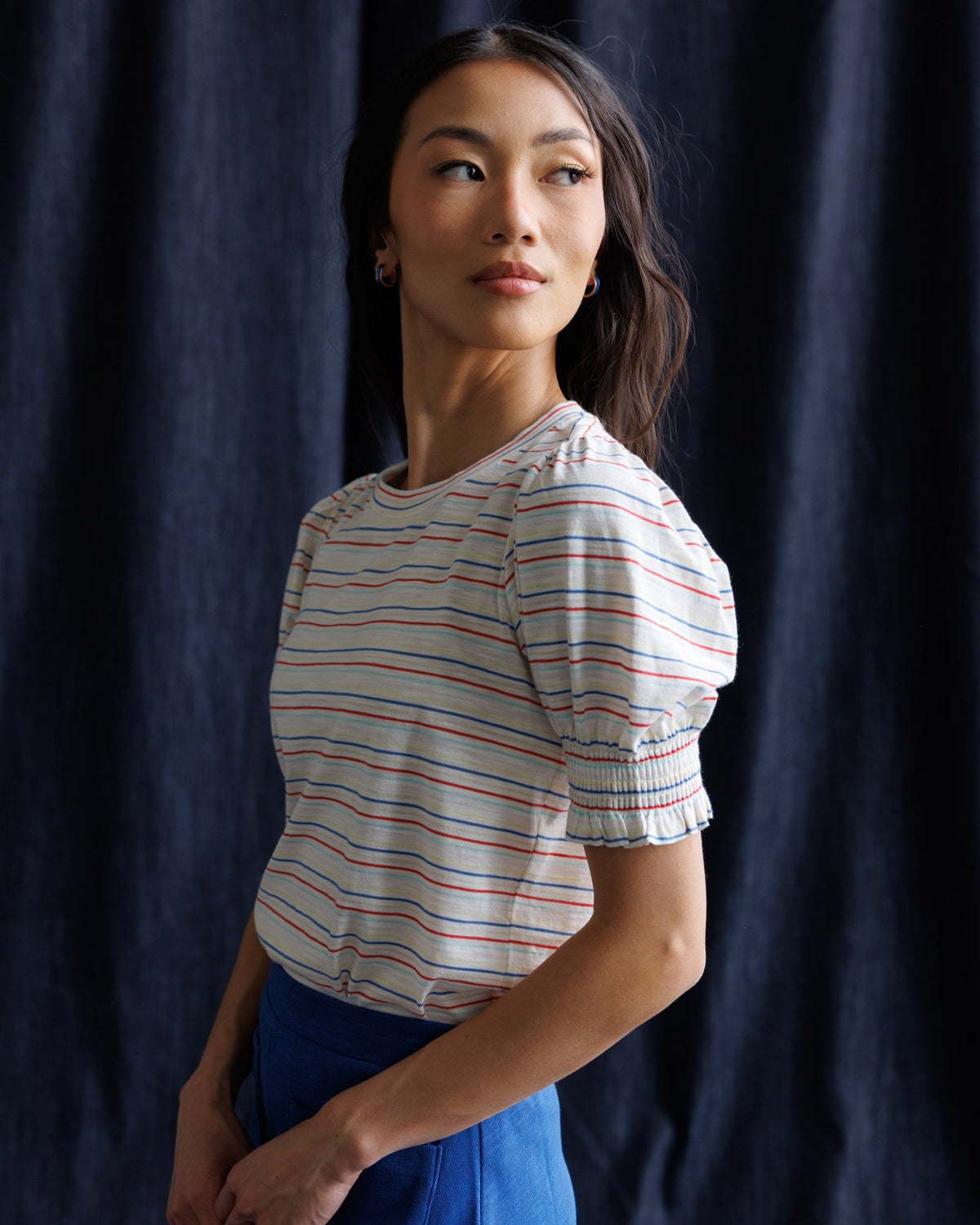 Très Belle Multicolor Stripe Puff Sleeve Top
