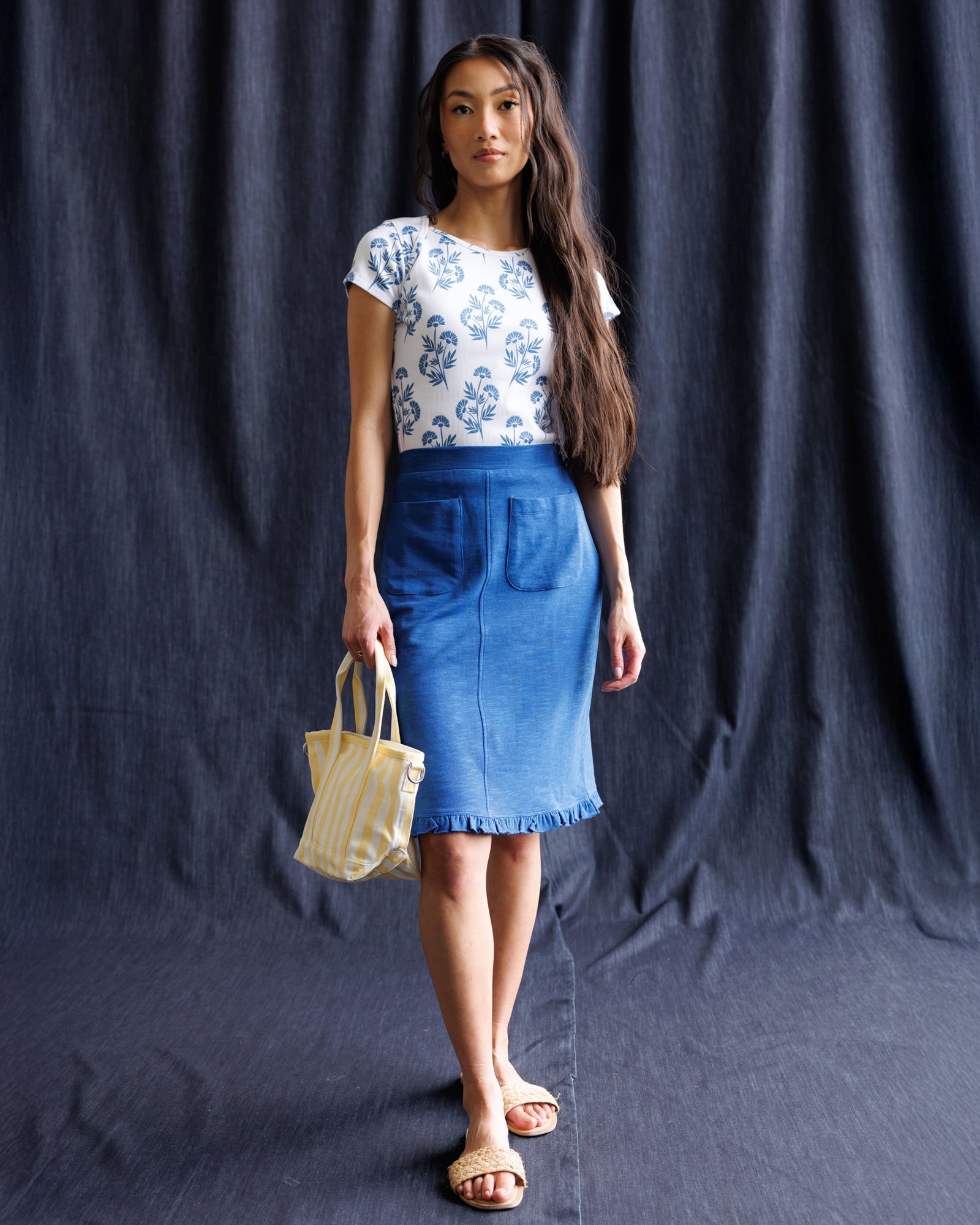 Perfect Balance Cobalt Blue Ruffle-Hem Skirt