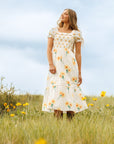 Arboretum White Sunflower Smocked Midi Dress