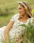 Arboretum White Sunflower Smocked Midi Dress