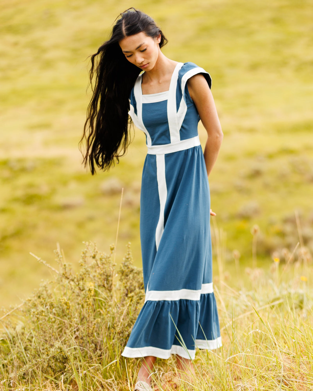 Block Party Slate Blue Tiered Maxi Dress