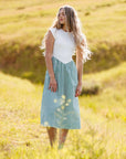Valencia Green Striped Mixed-Media Midi Dress