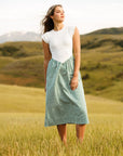 Valencia Green Striped Mixed-Media Midi Dress