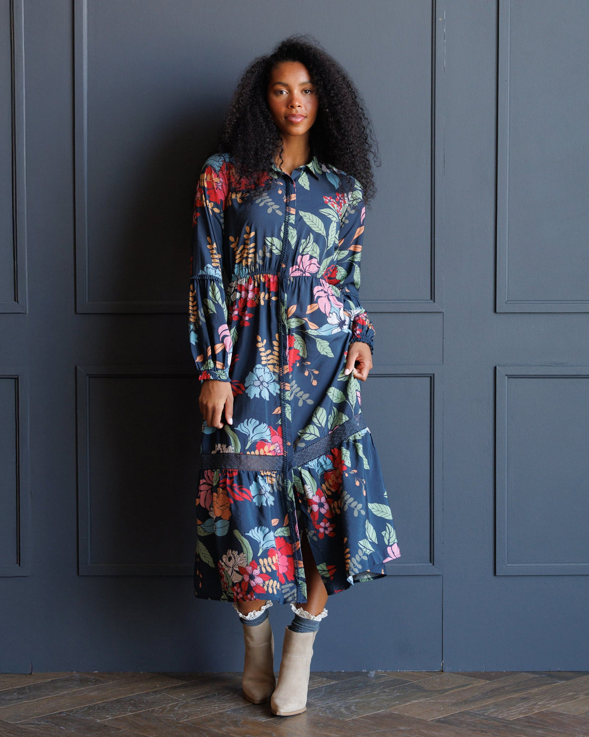 Wheatland Navy Floral Maxi Dress