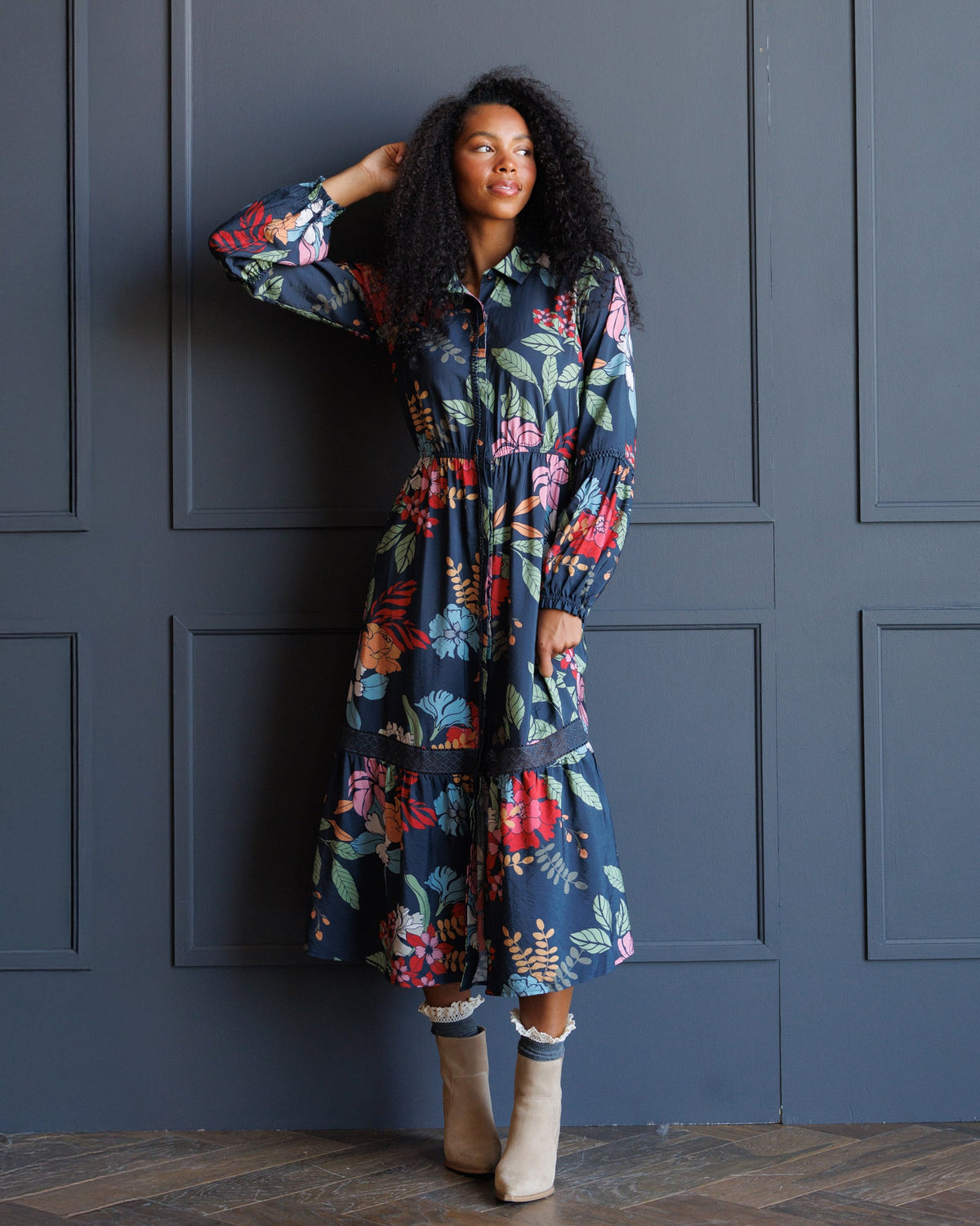 Wheatland Navy Floral Maxi Dress