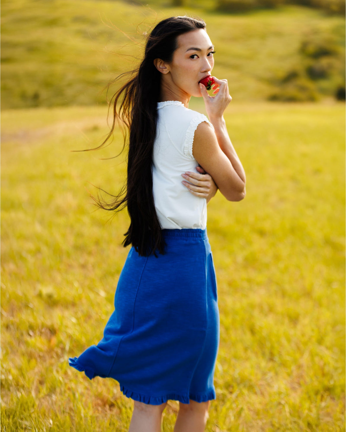 Perfect Balance Cobalt Blue Ruffle-Hem Skirt