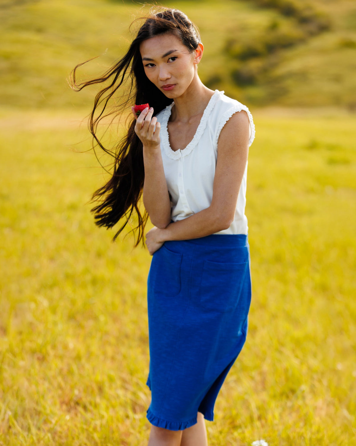 Perfect Balance Cobalt Blue Ruffle-Hem Skirt