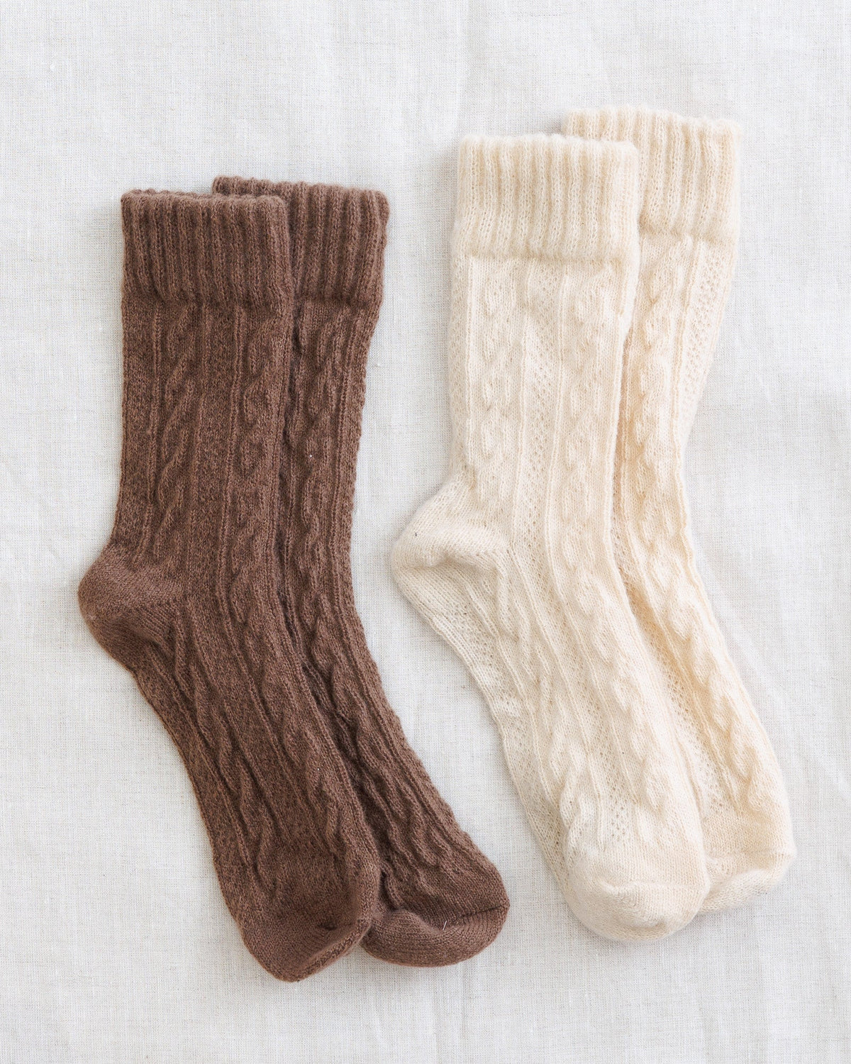 Harvest Cable Knit Sock Set – Brown & Cream