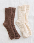 Harvest Cable Knit Sock Set – Brown & Cream