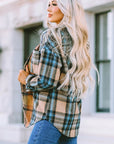 Women Plaid Block Buttoned Shirt with Pockets