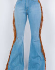 GJG Denim Fringe Bell Bottom In Light Blue