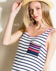 e Luna PLUS Mixed Stripe Pocket Tank Top