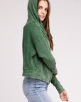 Zenana Acid Wash Cotton Waffle Hooded Zip-Up Jacket