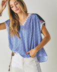 Davi & Dani Printed Lace V-Neck Top - Online Only