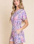 BOMBOM Print Short Sleeve Romper with Pockets