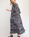 Celeste Full Size Leopard Round Neck Flounce Sleeve Dress