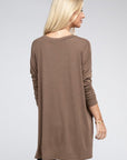 Zenana Dolman Long Sleeve V-Neck Side Slit Hi-Low Hem Top