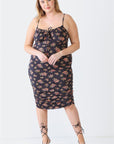 Blue Leopard Plus Size Ruched Floral Square Neck Cami Dress