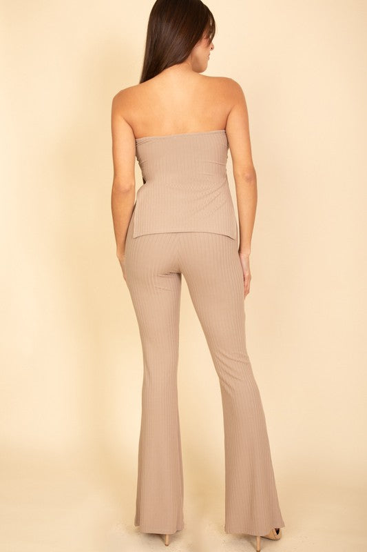 Side Slit Bandeau Top & Flare Pants Set
