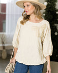 Walynn Woven Top with Pearl Ribbon Bow