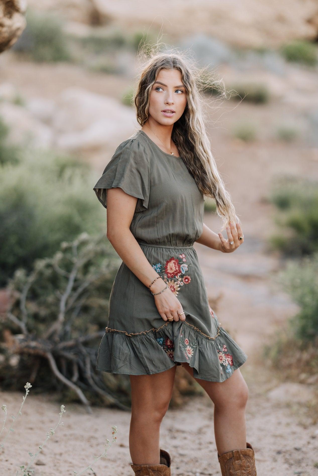 Cammy Short Sleeve Dress in Olive