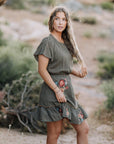 Cammy Short Sleeve Dress in Olive