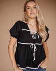 Winny Cotton Tie Top in Black