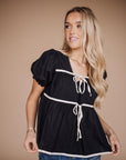 Winny Cotton Tie Top in Black